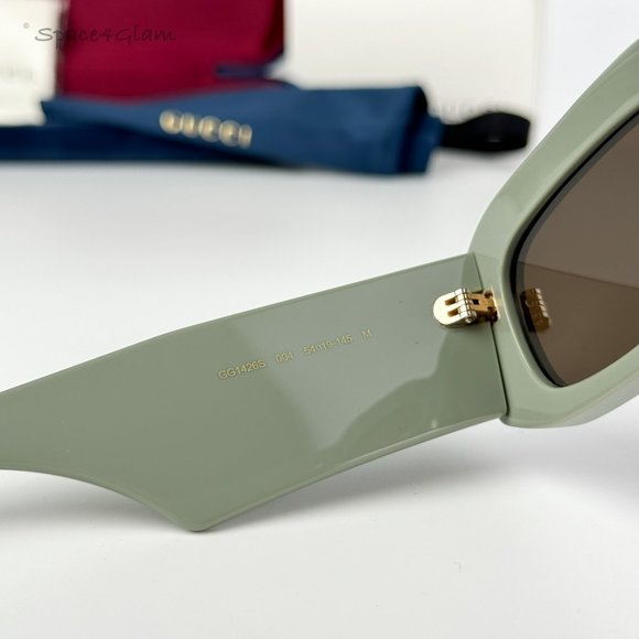 BRAND NEW Gucci GG1426S 004 Solid Sage Brown Unisex Rectangle Sunglasses - Picture 8 of 11